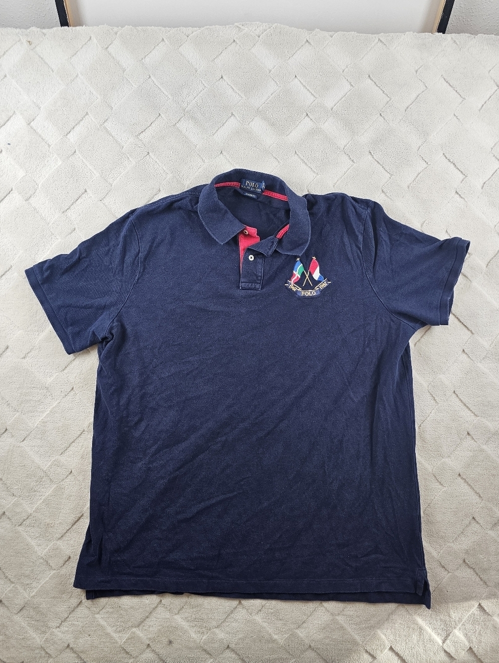Polo Ralph Lauren Classic Fit Polo Shirt Mens 2XL Navy with Multicolor Crest